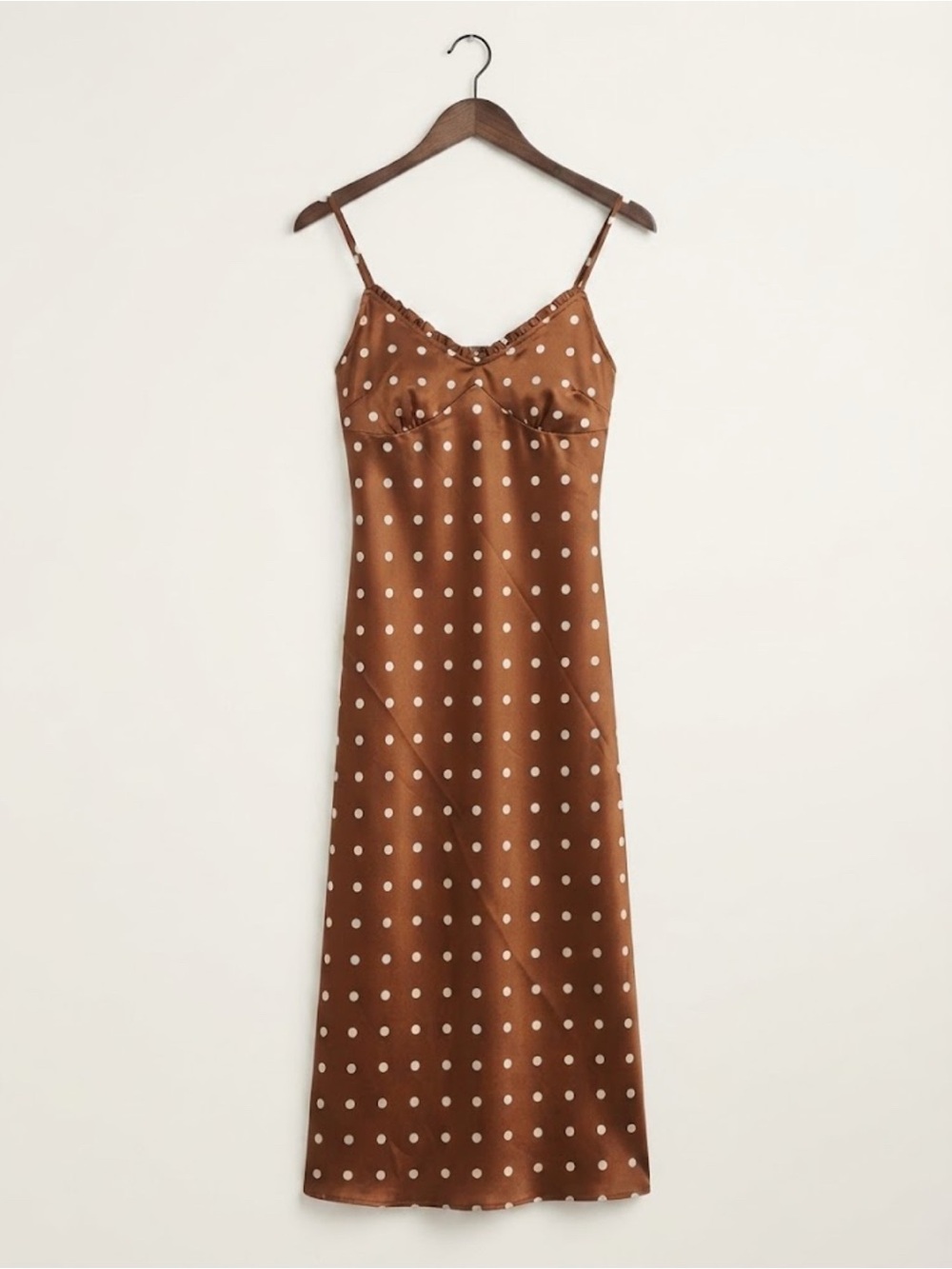 NWT - Polka Dot Satin Slip Dress in Brown